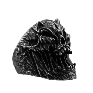 Anillo de calavera gótica para hombre en plata retro, joya punk biker de acero inox