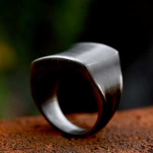 Brushed stainless steel men's signet ring with vintage industrial matte finish
