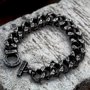 Bracelet gourmette vintage en acier inoxydable avec finition vieillie et fermoir OT