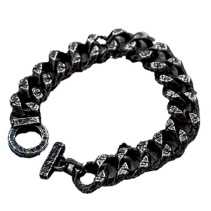 Bracelet gourmette rétro pour homme en acier inoxydable avec texture martelée et fermoir en T