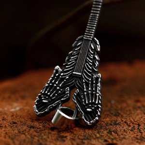 Gothic stainless steel violin guitar pendant with skeleton bone design on brick texture