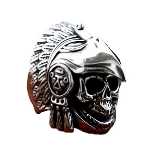 Retro stainless steel ring with Indian eagle skull and feather war bonnet design