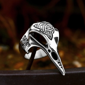 Viking Gothic Bird Skull Ring Stainless Steel Celtic Knot Antique Silver Men Jewelry Vintage Punk Crow Skull Biker Finger Ring