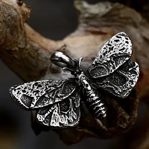 Gothic Stainless Steel Death's-Head Hawk Moth Pendant Vintage Distressed Skull Butterfly Jewelry Pendant For Men Women