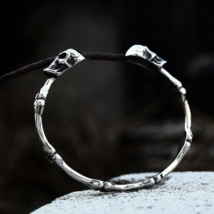 Bracelet manchette tête de mort en acier inoxydable style punk vintage argenté