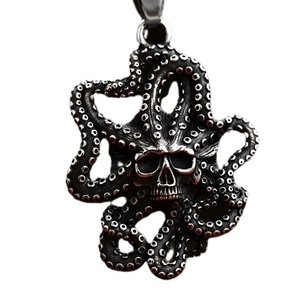 Vintage stainless steel octopus skull pendant with detailed tentacles in gothic punk style