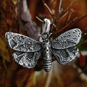 Vintage stainless steel death's head moth pendant for men with intricate wing details