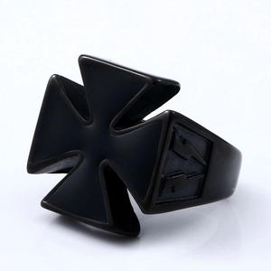 Vintage Stainless Steel Iron Cross Lightning Ring For Men Gothic Punk Biker Jewelry Matte Black Silver Finger Ring