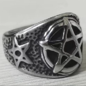 Retro Stainless Steel Baphomet Pentagram Ring Gothic Satanic Biker Ring Men Vintage Titanium Steel Five Pointed Star Finger Jewelry