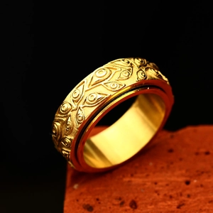 Bague rotative rétro en acier inoxydable doré avec motif œil protecteur pour hommes