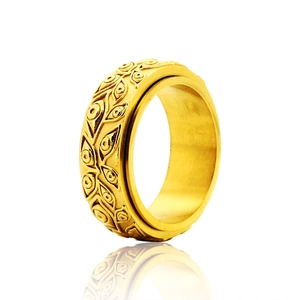 Bague tournante vintage dorée en acier inoxydable avec motif œil de démon gravé