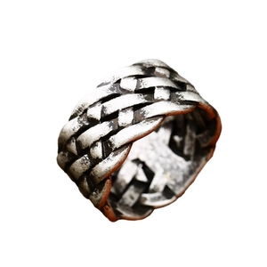 Vintage Viking Celtic knot stainless steel ring in antique silver finish with woven texture