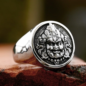 Men's Retro Stainless Steel Signet Ring Chinese Dragon God Relief Embossed Punk Gothic Ethnic Religious Band Jewelry Accessory