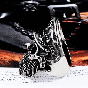 Vintage stainless steel skull ring with navy hat and anchor motifs for men