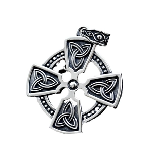 Retro stainless steel Celtic cross pendant with vintage oxidized silver finish for men