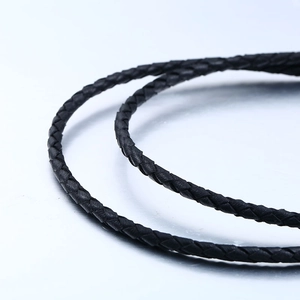Braided black leather cord necklace with stainless steel clasp for men and women