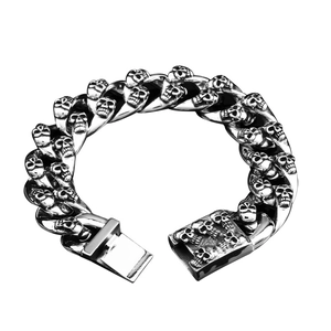 Gros bracelet tête de mort pour homme en acier inoxydable style punk et gothique