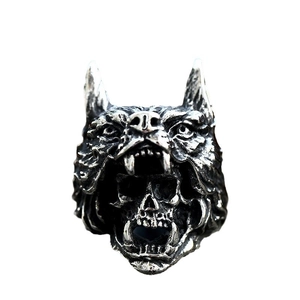 Vintage punk style stainless steel ring featuring a wolf head with a skull design