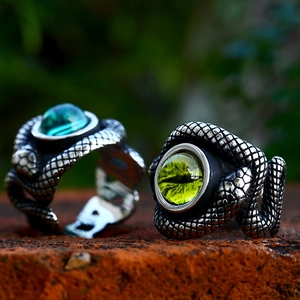 Vintage Stainless Steel Snake Ring For Men Punk Gothic Evil Eye Pattern Band Ring Polished Jewelry Accessory Gift