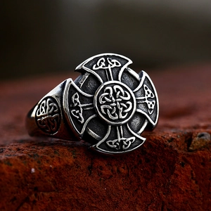 Vintage Stainless Steel Viking Ring For Men Celtic Knot Cross Shield Design Retro Nordic Punk Jewelry Band Ring