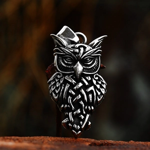 Pendente Gufo in Acciaio Inossidabile Vintage Solo Senza Catena Design Nodo Celtico Vichingo Gioielli Animali Retrò Regalo