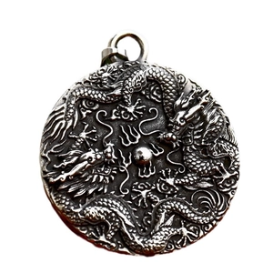 Collana in acciaio inossidabile con pendente a forma di drago in stile retrò argento