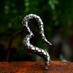 Vintage Roestvrij Staal Drakenschub Hanger Voor Heren Gotisch Punk Serpent S-Vormig Geoxideerd Metalen Sieraden Alleen Hanger