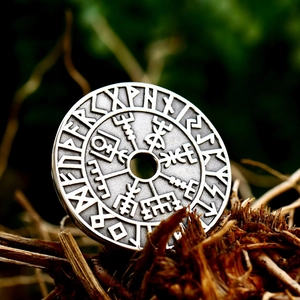 Nordic Viking Vegvisir compass necklace in vintage silver stainless steel for men