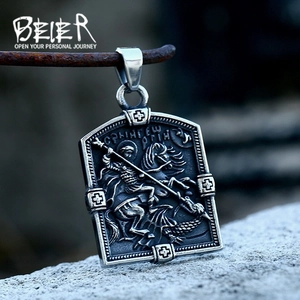 Pendentif en Acier Inoxydable Saint Georges Terrassant Le Dragon Collier Rétro Hip Hop Chevalier Bouclier Plaque Militaire Pendentif pour Hommes Bijoux Religieux Pendentif Seul