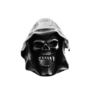 Vintage punk reaper skull ring in high-quality distressed stainless steel finish