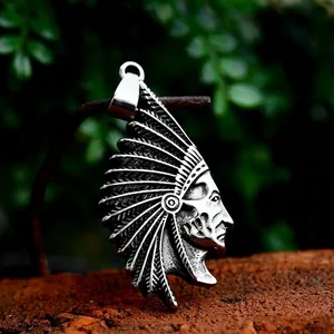 Vintage Stainless Steel Indian Chief Head Pendant For Men Women Retro Punk Ethnic Style Warrior Portrait Pendant Only