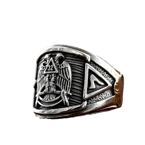 Vintage stainless steel Masonic 32nd Degree double eagle signet ring for men