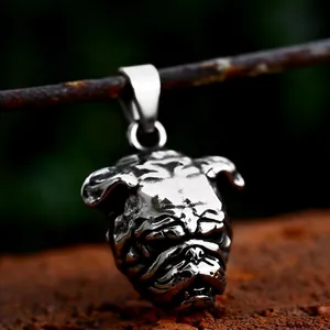 Ciondolo Vintage in Acciaio Inossidabile a Forma di Testa di Bulldog Inglese Solo Ciondolo Animale Intagliato per Uomo Donna