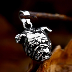 Ciondolo testa di bulldog in acciaio inossidabile lucido stile punk retrò su ramo