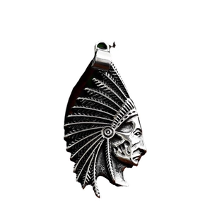 Vintage silver stainless steel Native American chief pendant with eagle feather headdress