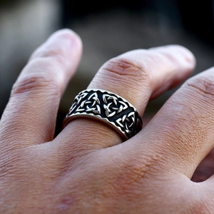 Vintage Viking Triquetra Celtic knot stainless steel ring for men in retro silver finish