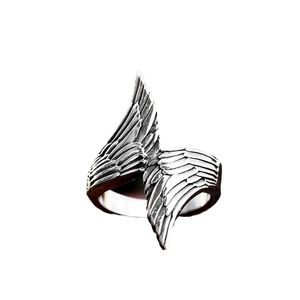 Vintage stainless steel ring for men featuring detailed eagle wing feather carvings