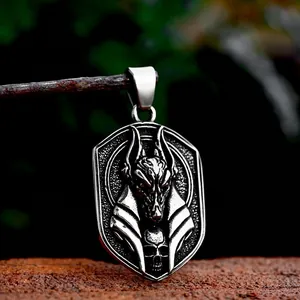 Retro Stainless Steel Anubis Pendant Only Without Chain Gothic Skull Shield Pendant Egyptian God Punk Jewelry For Men