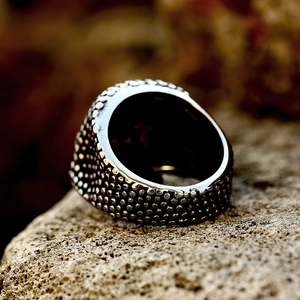 Vintage punk style skull ring in stainless steel with grainy textured finish for men