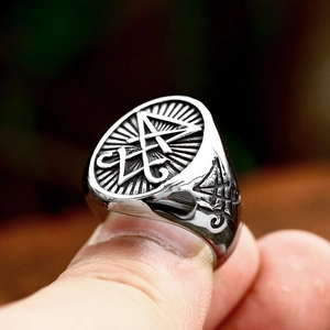 Anello con sigillo di Lucifero in acciaio inossidabile vintage con dettagli gotici
