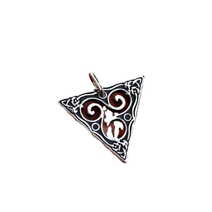 Pendentif triangle vintage en acier inoxydable avec nœud celtique Triskelion en argent vieilli