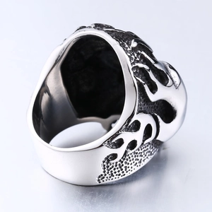Vintage Stainless Steel Flame Skull Ring For Men Punk Gothic Biker Hip Hop Jewelry Retro Ghost Head Signet Finger Ring
