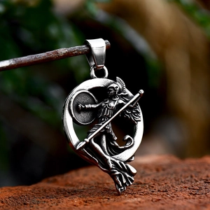 Vintage Edelstahl Griechische Mythologie Kriegergöttin Athene Relief Runder Anhänger Für Herren Damen Schmuck Geschenk