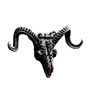 Vintage stainless steel ram skull pendant necklace with intricate curved horns