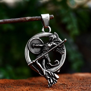 Antike griechische Krieger-Göttin Halskette aus Edelstahl im Vintage-Silber-Design