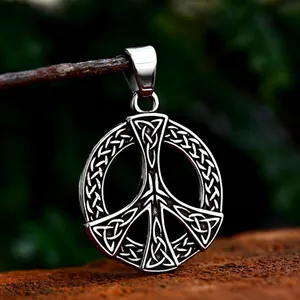 Vintage Stainless Steel Peace Sign Celtic Knot Pendant Retro Viking Jewelry For Men Women Silver Color Pendant Only