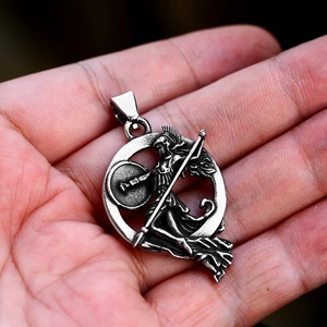 Vintage-Halskette mit griechischer Kriegergöttin Athena Anhänger aus Edelstahl Silber