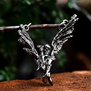Gothic vintage stainless steel angel wing skull necklace pendant for men and women
