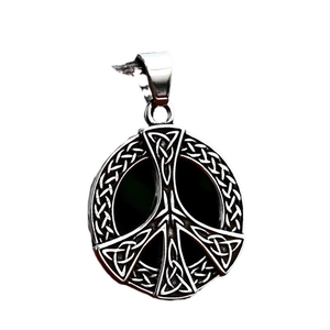 Vintage stainless steel Viking Celtic knot peace sign pendant in antique silver finish