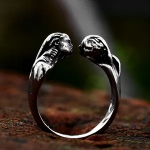 Vintage Edelstahl Menschengesicht Offener Ring Für Damen Herren Gothic Renaissance Stil Retro Silber Verstellbar Porträt Ring